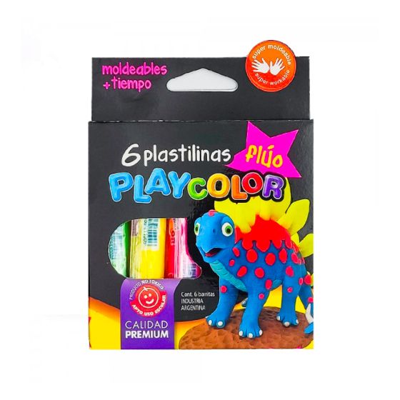 PLASTILINA PLAYCOLOR CAJA x6 BARRAS FLUO SURTIDAS