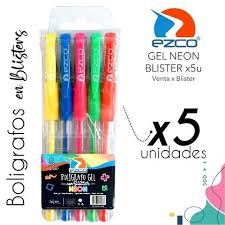 Boligrafo Ezco gel Neon x 5 un en estuche surt