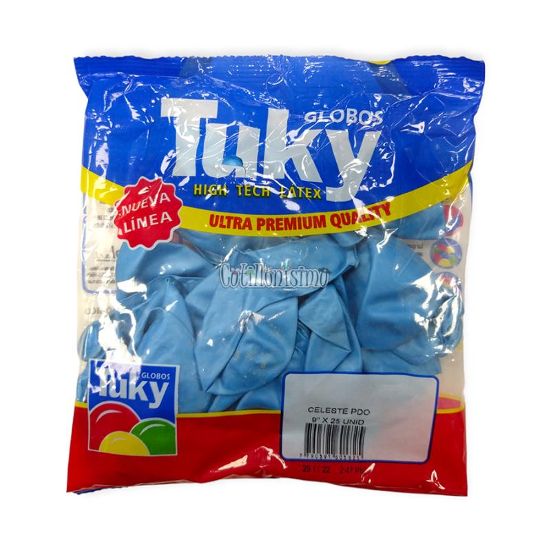 GLOBOS LATEX TUKY 12 CELESTE x 25 U.