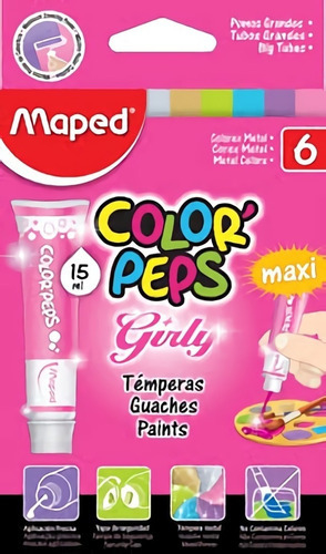 Tempera Maped caja 15 ml x 6 girly brillo color Pep
