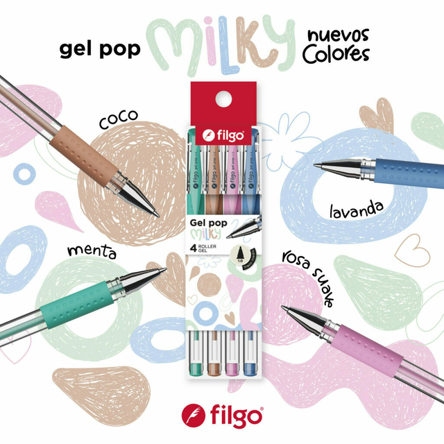 Boligrafo Filgo Pop Gel x 4 un en estuche Milky