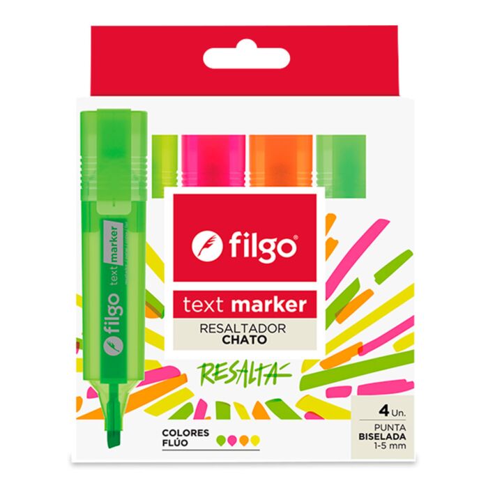 Resaltador Filgo text marker fluo estuche x 4 un