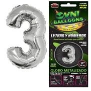 GLOBO METALIZADO 14" X1 NUMERO 3 PLATEADO