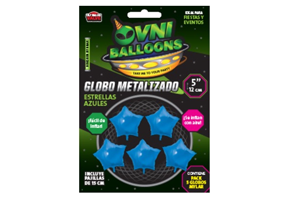 GLOBO METALIZADO 5" SET X5 ESTRELLAS AZULES