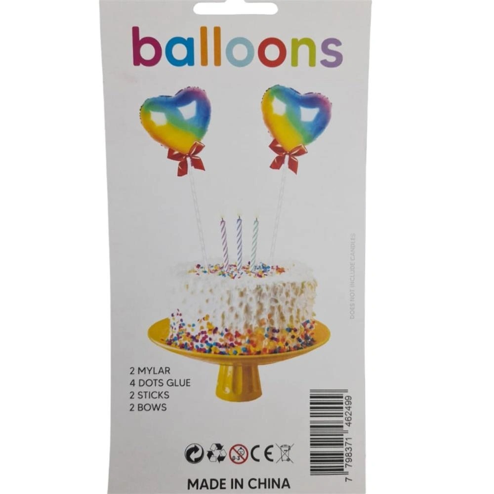 TOPPER PARA TORTA GLOBO DUO CORAZONES ARCO IRIS X1