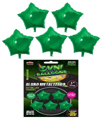 GLOBO METALIZADO 5" SET X5 ESTRELLAS VERDES