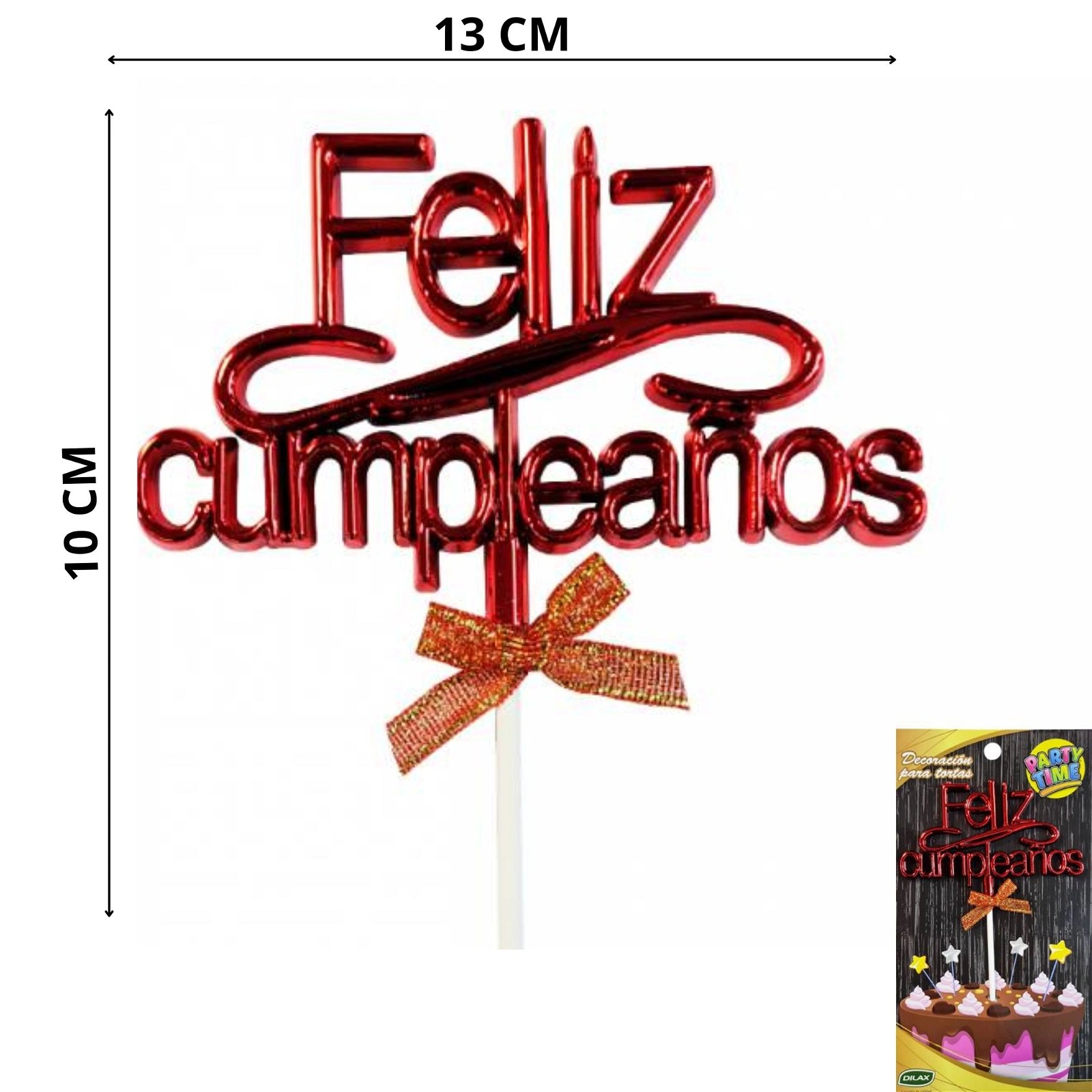 TOPPER PARA TORTA FELIZ CUMPLEAÑOS X1 ROJO