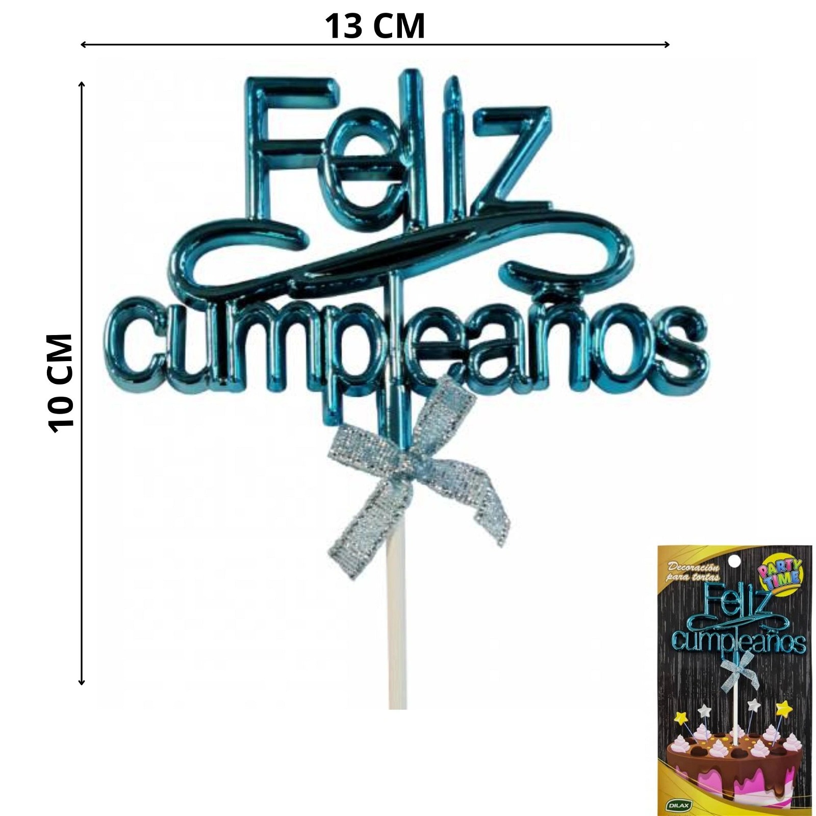 TOPPER PARA TORTA FELIZ CUMPLEAÑOS X1 AZUL