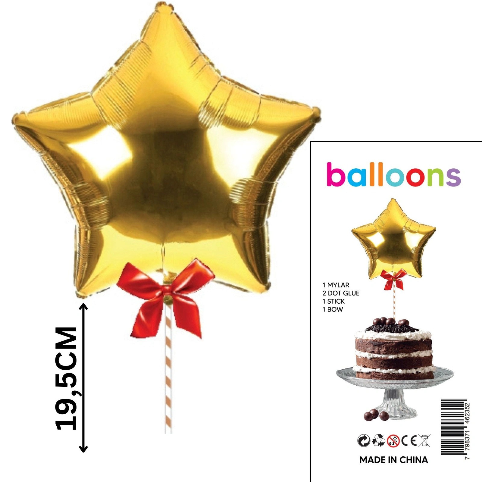 TOPPER PARA TORTA GLOBO DUO ESTRELLAS DORADAS X1