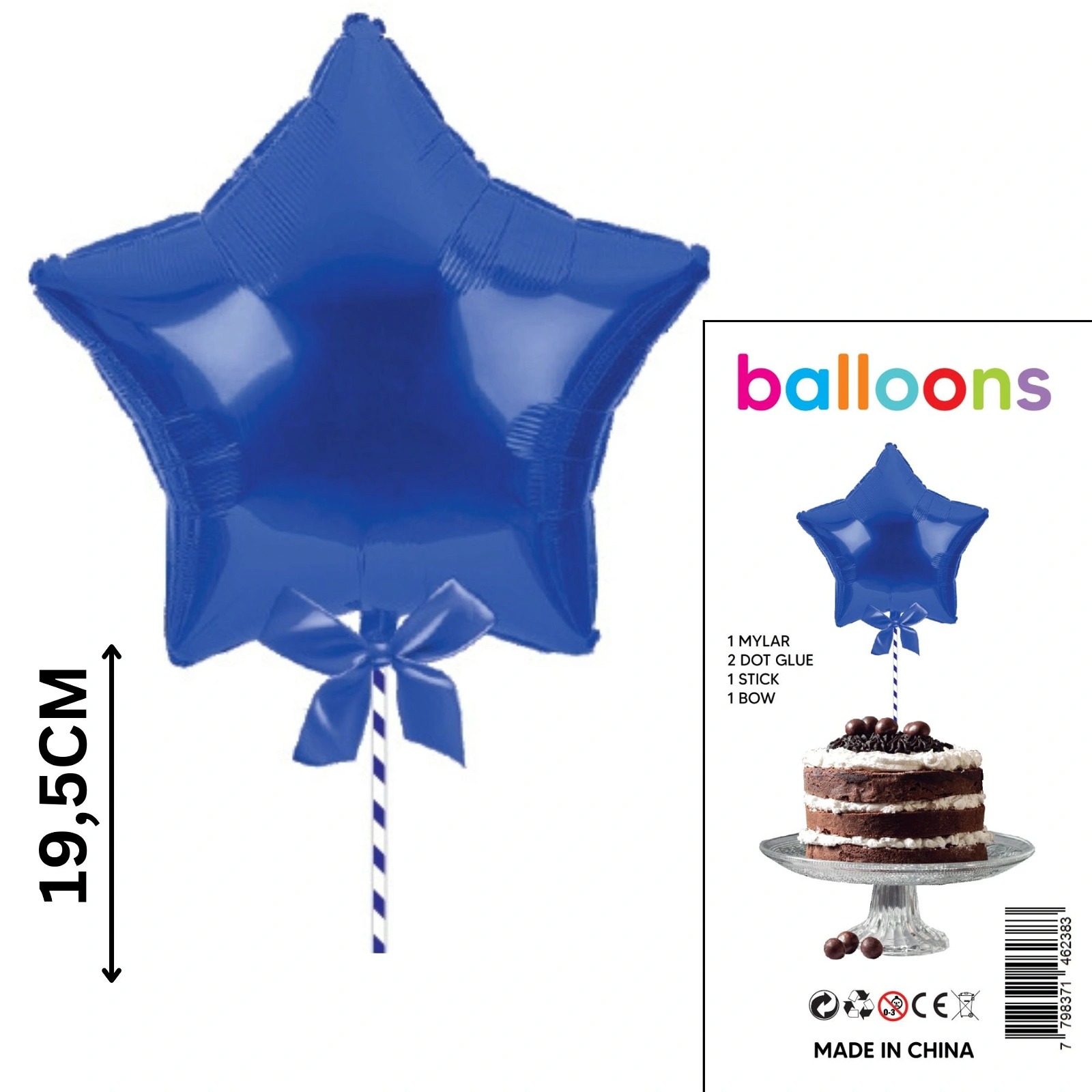 TOPPER PARA TORTA GLOBO ESTRELLA AZUL X1