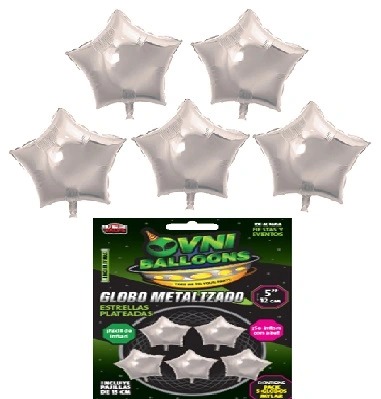 GLOBO METALIZADO 5" SET X5 ESTRELLAS PLATA