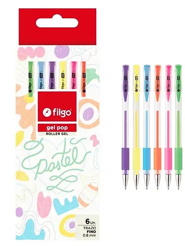 Boligrafo Filgo Pop Gel Pastel x 6 un en estuche